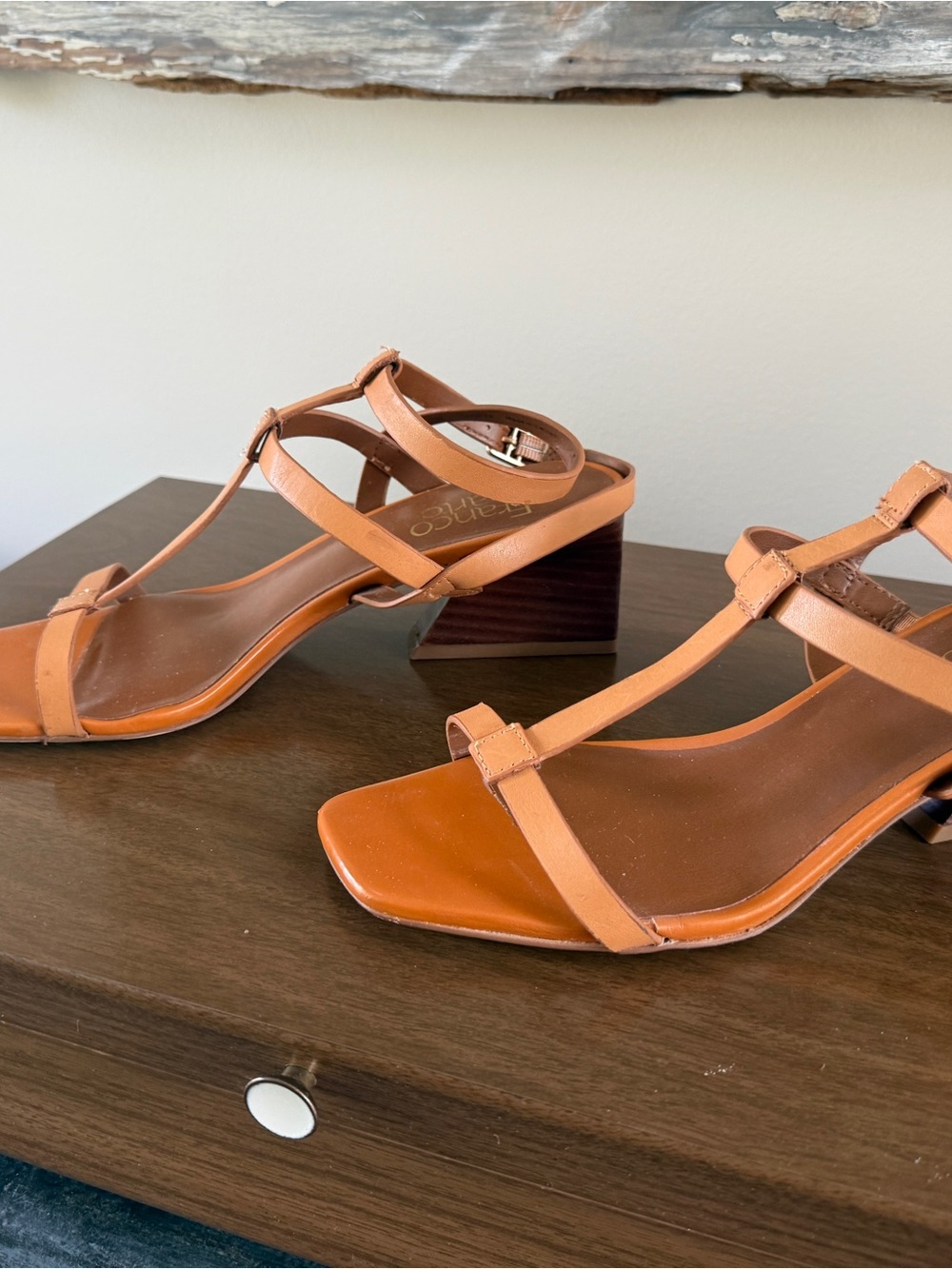 Franco Sarto Tan Strappy Block Heel Sandals excellent condition
